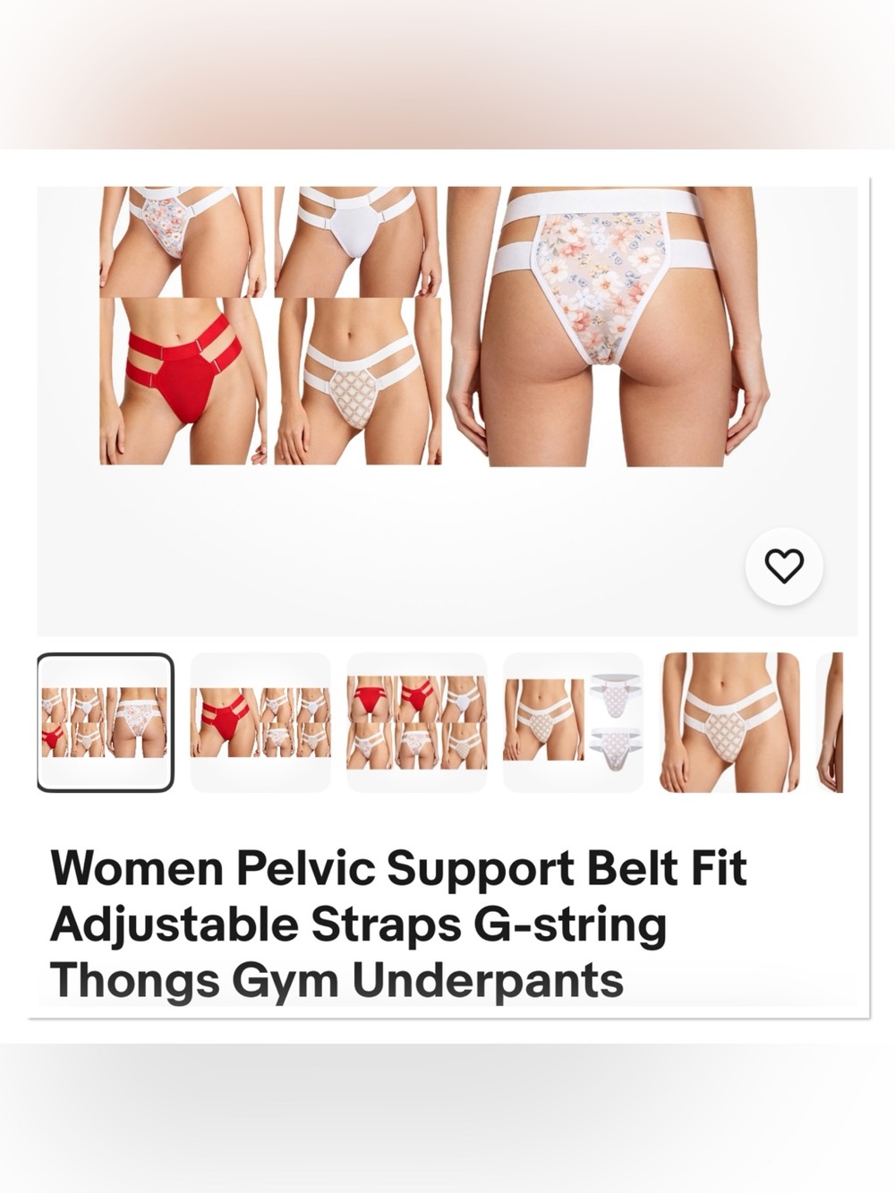 Pelvic Support G-String with Adjustable Straps - Floral & Red L-XL